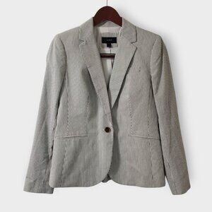 Womens Campbell Blazer Cotton Black White Pinstripe Sz 8 Preppy Career